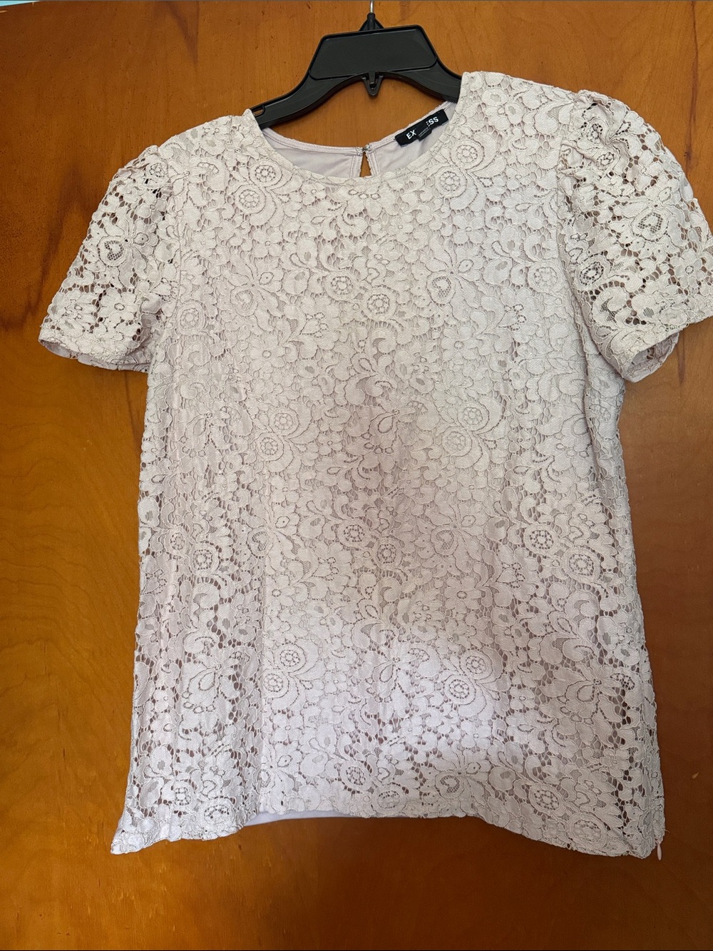 Express Pink Lace Short-Sleeve Blouse